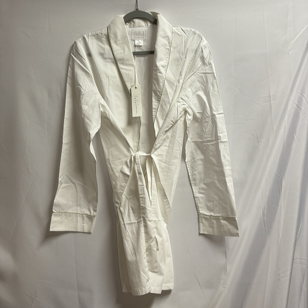 Three J NYC Alex Robe 100% Cotton Poplin White/Green NWT